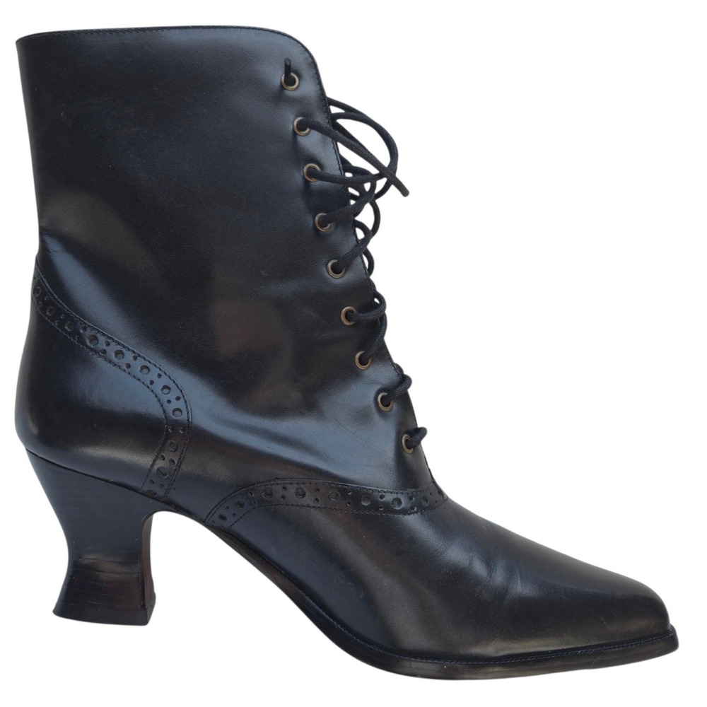 Apostrophe Lace Up Boots Women 10 Black Leather Brogue Victorian Steampunk